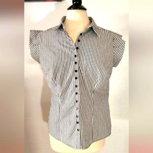 Worthington black & white stripes blouses size large stretchy church work formal